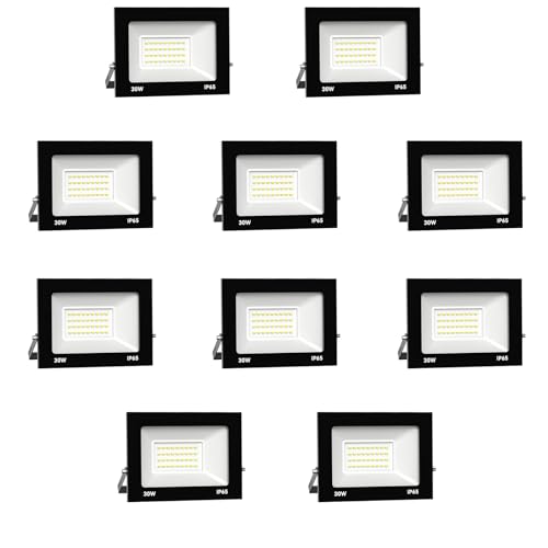 Royana 10 peças 30 W holofotes LED exterior 3000 K branco quente projetor LED exterior IP65 luz de segurança impermeável para exterior iluminação jardim garagem alpendre holofote varanda relva