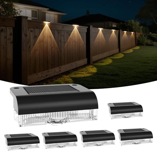 A.bigwhale Candeeiros solares para exteriores, 6 peças LED luzes solares para cerca exterior, aplique solar exterior impermeável para escadas, degraus, cercas, corrimãos, pátio, terraço