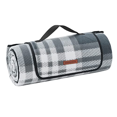 SONGMICS Manta de piquenique, 195 x 150 cm, manta de campismo grande, para parque, jardim, exterior, praia, impermeável, dobrável, cinzento e branco GCM60GW