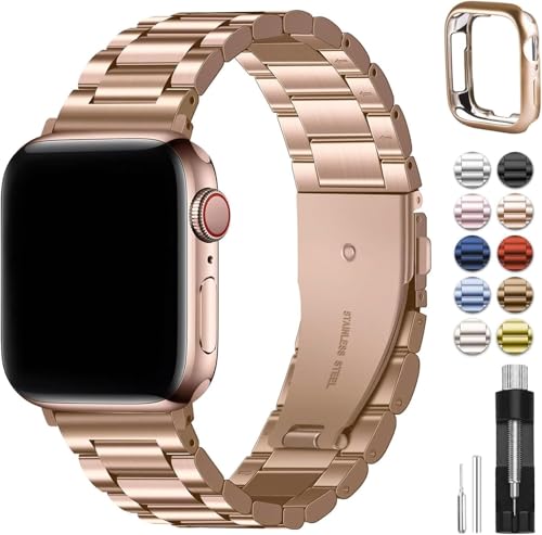 Fullmosa Correia compatível com correia Apple Watch 40 mm 38 mm 41 mm, pulseira de aço inoxidável com capa para iWatch Ultra2 Ultra Series 10 9 8 7 6 5 4 3 2 1 SE SE2, 40 mm 38 mm 41 Rose Gold