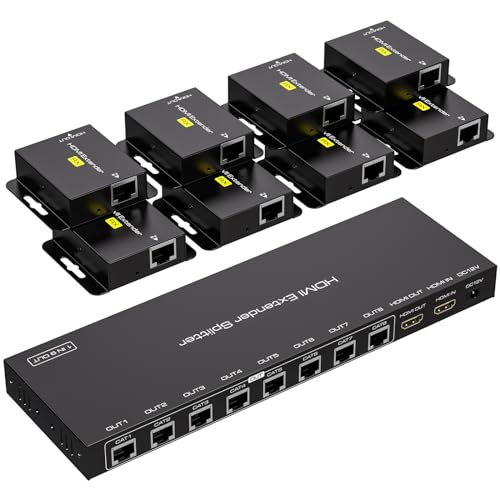 VPFET 8 Portas HDMI Extender Splitter 1 em 8 out através over Cat6 7 Ethernet até 50 m 165 pés com 1 saída de laço HDMI suporta 1080P 60 Hz EDID gestão e POC ligado apenas a TX