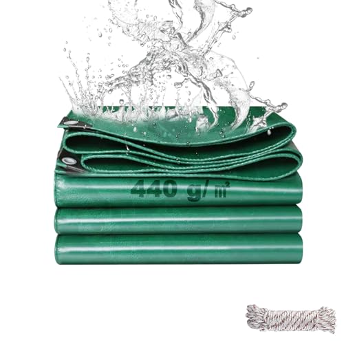 Lona impermeável exterior 3 x 5 m, 440 g/m² lona de proteção em PVC reforçado com furos, durável, resistente a raios UV, rasgos, multiusos para terraços, móveis e jardim, piscina carro verde