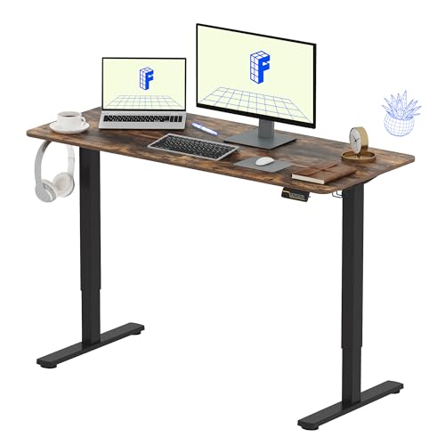 FLEXISPOT Escritório elevável secretária de elevação elétrica com painel, 140 x 60 cm, Standing Desk secretária regulável em altura, mesa ajustável com 2 ganchos, bloqueio para crianças, 4 botões de