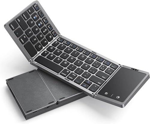 seenda Teclado dobrável Bluetooth com painel de toque, teclado sem fios portátil para PC/Tablet/iPad/TV inteligente, compatível com Windows, iOS, Mac OS, Android- cinzento