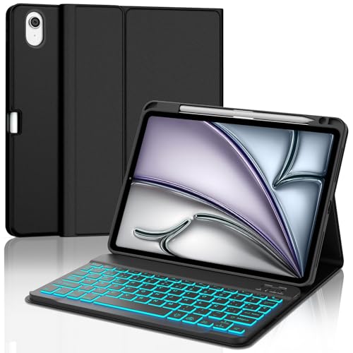 SENGBIRCH Teclado para iPad Air 11 M2,2024/M3,2025, Bluetooth magnético removível, espanhol Ñ retroiluminação capa teclado para iPad Air M2 2024/M3 2025 11 polegadas, preto