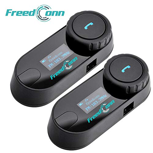 Sistema de comunicação para Bluetooth interfone, FreedConn TCOM-SC capacete de motocicleta Bluetooth intercomunicador com ecrã LCD (mãos livres|rádio FM| Mp3|GPS| 800 m | Impermeável| 2 peças)