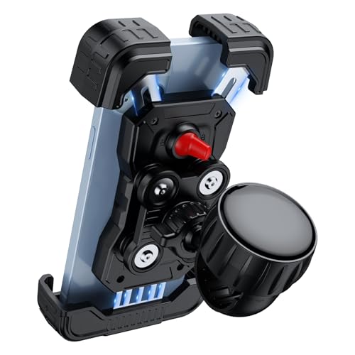 Ktryman Suporte móvel para motocicleta amortecedores recentes【Braço extensível metálico】 suporte móvel bicicleta anti-vibração acessórios para iPhone 16 15 14 13 12 séries, 4,7-7" Smartphone