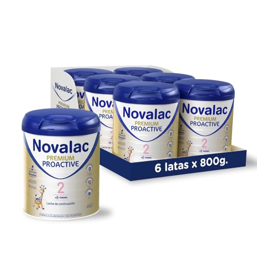 Novalac Premium Proactive 2 leite continuação 6-12 meses. Contribui o desenvolvimento normal e o sistema imunitário do bebé. Fórmula feita com pedatras com ferro, DHA, Vit A, C e D, 6 x 800 g