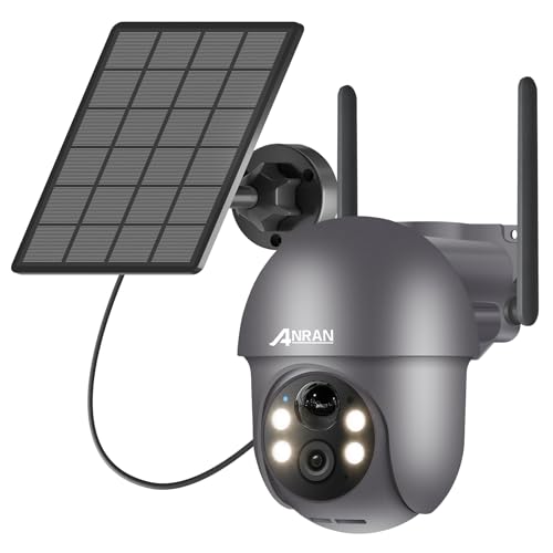 ANRAN 2K Câmara de vigilância WiFi exterior solar, deteção de movimento PIR, visão noturna colorida, áudio bidirecional, câmara 360 exterior, alarme de luz e som, compatível com Alexa, Q01 cinzento