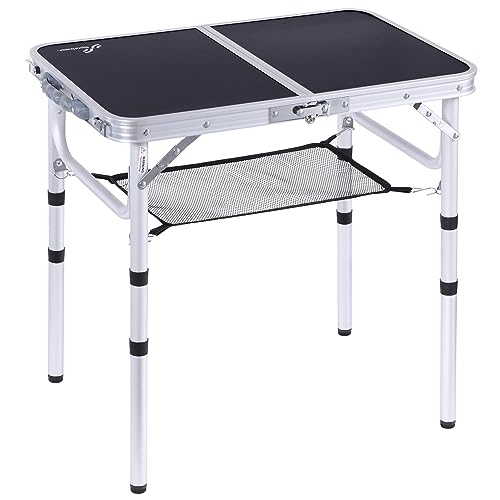 Sportneer Mesa de campismo de altura ajustável com camada de malha, mesas de acampamento dobráveis portáteis de 60 x 40 cm para acampamento ao ar livre, piquenique, praia, 3 alturas, preto