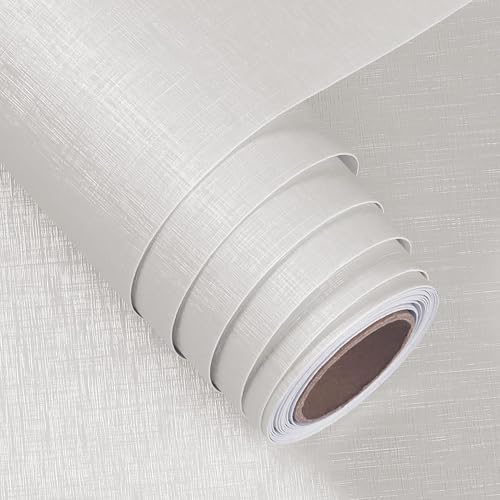 FunStick Papel de parede autocolante branco papel de parede quarto branco efeito linho papel autocolante para móveis cozinha armário branco vinil autocolante parede branco sala de estar casa de banho