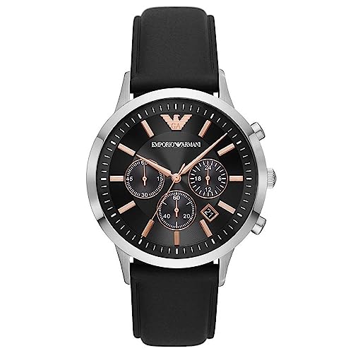 Emporio Armani Relógio para homem, movimento cronógrafo com 3 subesferas e caixa de 43 mm com correia de aço, pele ou silicone