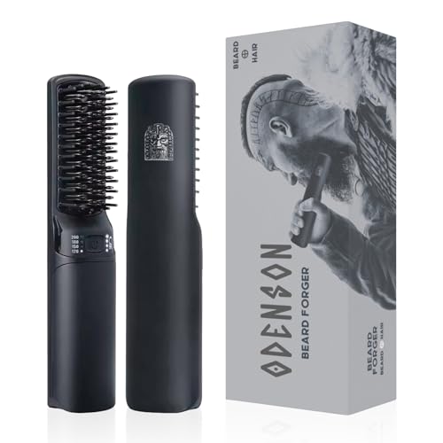 Odenson Beard Forger - Ferramenta definitiva, escova e alisador térmico sem fios para barba e cabelo, pente térmico para o cuidado e penteado da barba