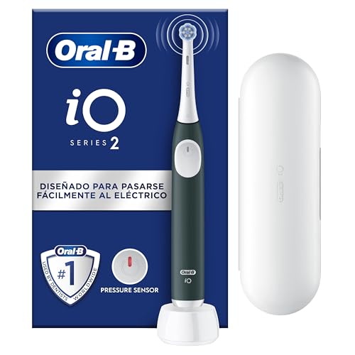 Oral-B iO 2 Escova de dentes elétrica verde floresta, 1 cabeça, 1 estojo de viagem, 1 suporte de substituições, 3 modos de escovagem, sensor de pressão e temporizador, desenhado por Braun