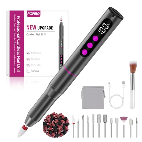 POFIBO Torno profissional para unhas - lima elétrica de unhas 35000 RPM - 12 em 1 torno para unhas USB com brocas de cerâmica - manicure e medicina elétrica profissional para sala de estar