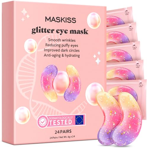 Remendo sob os olhos (24 pares): novas almofadas de gel com purpurina tricolor para olheiras, bolsas por baixo, eliminação de rugas, máscaras de colagénio