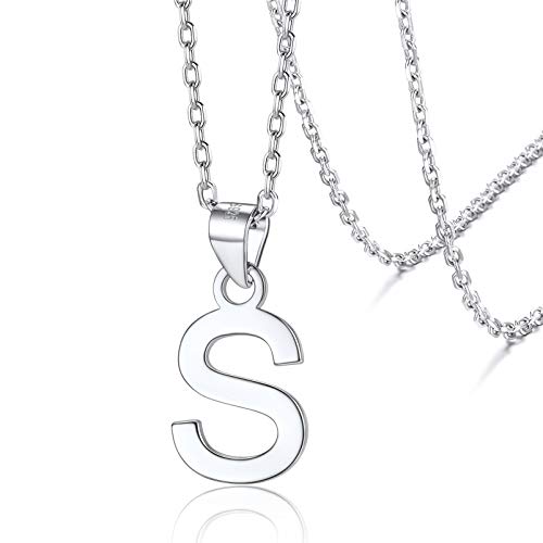 Silvora Letras A - Z prata pendentes grandes de alfabeto para filha mãe avó mulher, colar de prata 46 cm comprimento 5 cm de extensão, prata de primeira lei