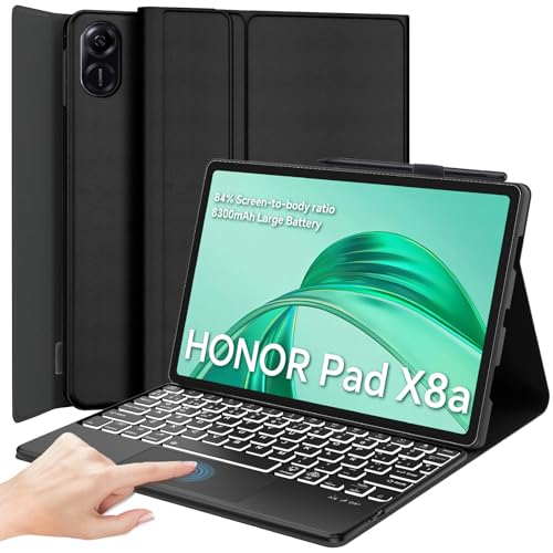 IVEOPPE Honor Pad X8a Capa teclado com Touchpad, teclado Honor Pad X8a, Cover teclado Trackpad espanhol Ñ retroiluminado sem fios Bluetooth para Honor Pad X8a 2024 11", preto