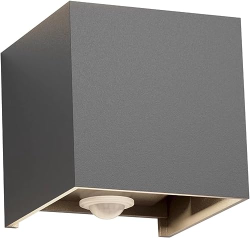 Klighten Candeeiro de parede para exteriores de 12 W, com detetor de movimento, auto ligar e desligar, para jardim, caminho, branco natural, cinzento escuro