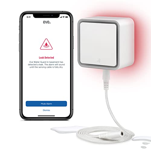 Eve Water Guard Detector inteligente de fugas de água, cabo sensor de 2 m, sereia de 100 dB, alerta de fugas de água no iPhone, iPad ou Apple Watch (com Apple HomeKit), Bluetooth, Thread