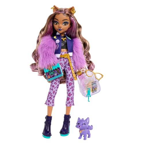 Monster High Fabulosa Clawdeen Wolf boneca articulada com animal de estimação Crescent, conjunto de moda e acessórios, brinquedo + 4 anos (Mattel HRP65)