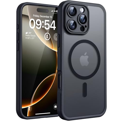 TOCOL Capa para iPhone 16 Pro, capa magnética para iPhone 16 Pro de 6,3 polegadas [proteção lente câmera] [proteção militar] translúcida mate traseira, titânio preto