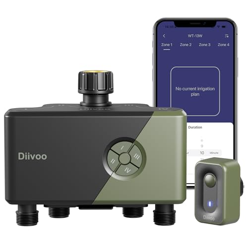 Diivoo Programador de rega WiFi 4 saídas, temporizador de rega automático com 24 programas e 2 modos de rega e a chuva foi adiada, rega automática compatível com Alexa e Smart App para jardim