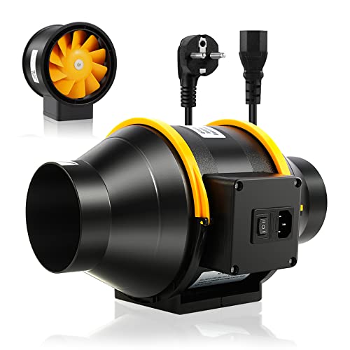 FanGoFast Extrator de ar de 100 mm com controlador ajustável, 230 V em linha ventilador extrator de conduto com tomada IEC para casa de banho, Booster, loja de cultivo, garagem, cozinha