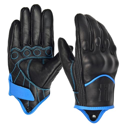 Harssidanzar Luvas de motocicleta de couro com ecrã tátil de pele de de dedo completo para homem GM028E