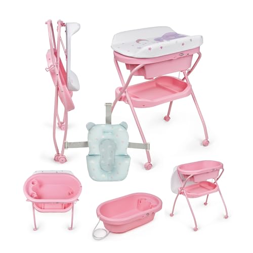 Ms Bubble redutor - banheira ergonómica para bebé com pernas e trocador impermeável acolchoado com fecho compacto, organizador, 4 rodas com travões.