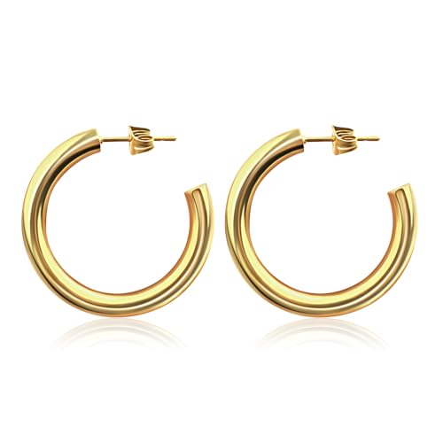 GOOD.designs Creoles de ouro para senhoras I brincos de aço inoxidável com casa de banho de ouro de 18 Quilates I aros