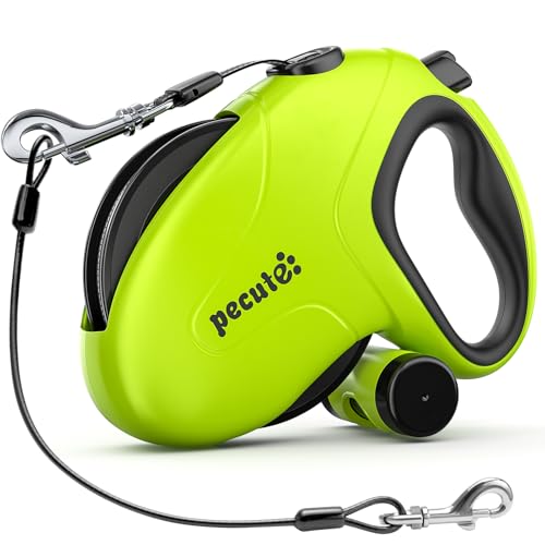 Pecute Trela de cão extensível/retrátil de 10 m, até 50 kg, trela retrátil para cães melhorada à prova de mordiscos, trelas com faixas refletoras para passeios diários do cão