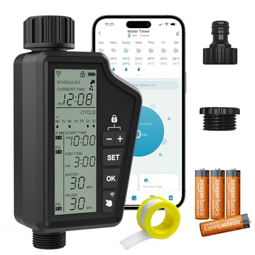 MIUCDA Programador de rega inteligente WiFi, ecrã LCD grande, para torneira de 1/2" e 3/4", rega automática programada, computador de rega compatível com Alexa e Google Home, controlo por voz e