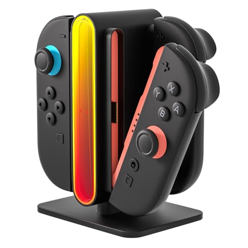 Mcbazel Dock de Carga Joycon para Nintendo Switch 2 2025, Estación de Carga Magnética 4-en-1 con 8 Luces RGB y Función de Memoria, Accesorios de Carga Rápida para Joycon Switch 2 – Negro