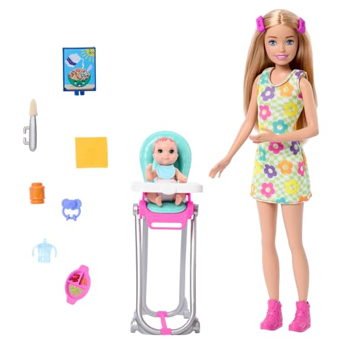 Barbie Skipper boneca babá com criança, bebé e acessórios para o seu cuidado, brinquedo + 3 anos (Mattel HTK35)
