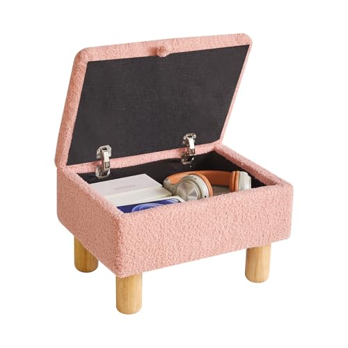 Aibiju Apoio para os pés pequeno com armazenamento, banco otomano estofada de pele sintética, apoio para os pés para sofá, banco para trocar sapatos para sala de estar e quarto, rosa YD-JD136P