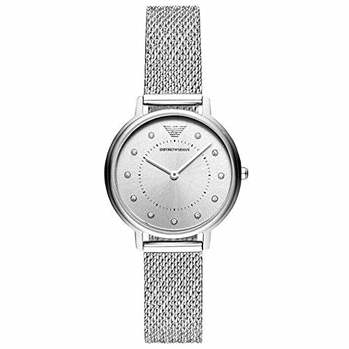 Emporio Armani Relógio para mulher, 32 mm movimento de quartzo a duas agulhas com correia de aço em tom prateado