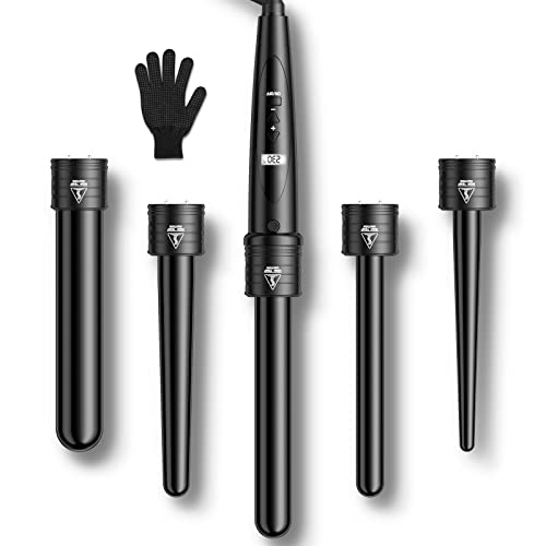 Modelador de cabelo ET-W301 alisador profissional ecrã LCD temperado temperatura ajustável cerâmica multifuncional 5 em 1 com barras reversíveis modelador de cabelo, preto