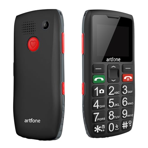 artfone C1 Telemóvel para idosos - Sênior telemóveis de teclas grandes SIMGZRD Chamada rápida Rádio Botão Suspenso lanterna Volume alto para idosos - preto