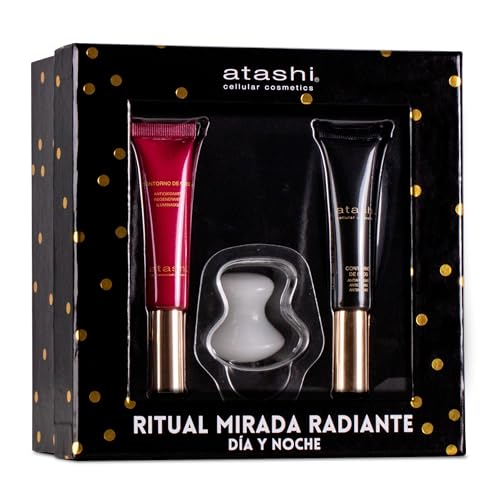 Atashi | Baú de beleza Ritual olhar radiante dia e noite | contorno de olhos antioxidante contorno de olhos anti-envelhecimento jade mushroom eye de presente, 15 ml 15 ml