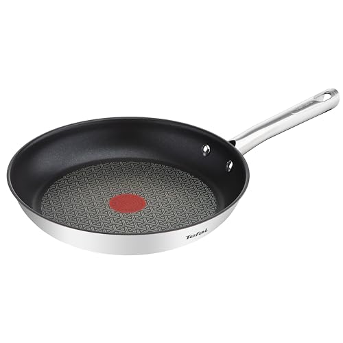 Tefal Duetto Frigideira de 28 cm, indução adequada, antiaderente, revestimento titânio, sinal térmico, sem PFOA, máquina de lavar louça e forno, aço inoxidável