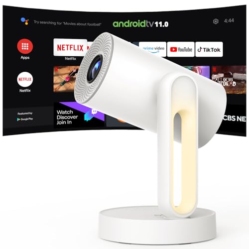 Projetor 4K Android TV 11.0 integrado Netflix certificado, ETOE mini projetor portátil 140° de teto giratório 300ANSI/Auto Keystone/5G WiFi/luz de presença / lente de grande angular, projetor Gaming