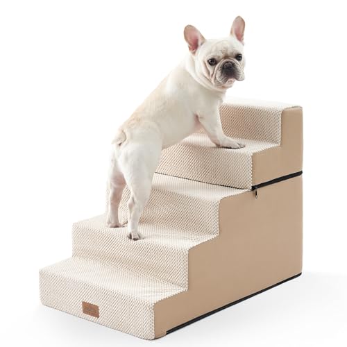 COZY KISS Escada larga para cães, 2 em 1 destacável escada para animais de estimação para cama sofá, 60 cm de altura escada para gatos de espuma de alta densidade (caqui, 75 x 50 x 60 cm - Destacável