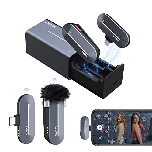 SYNCO Microfone sem fios móvel, P1T (Type-C) Wireless microfone de lapela de 2,4 GHz com capa de carregamento Plug & Play compatível com tablet Smartphone, microfone-Slapela-sem