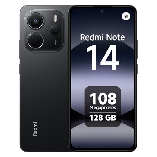 Xiaomi Redmi Note 14 Smartphone de 6+128 GB, ecrã de 6,67" AMOLED FHD+ 120Hz, MediaTek Helio G99-Ultra, câmara de 108 MP, TurboCharge 33W, 5500 mAh, carregador não incluído, número Preto (versão