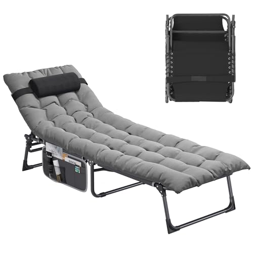 YITAHOME Espreguiçadeira dobrável de praia, com almofada, 190 x 68 x 31 cm, espreguiçadeiras, jardim e exterior, 4 posições, ajustáveis para piscina, com apoio de cabeça e bolso lateral, carga de 300