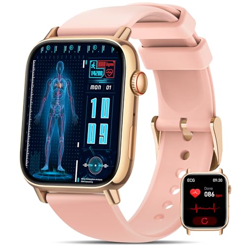BANLVS 2025 ECG + HRV Relógio inteligente com /BMI, 1,83" Smartwatch mulher com chamadas 5,3, 24H pulso SpO2, sonho, pressão arterial, stress, temperatura corporal Android iOS rosa