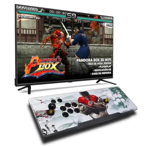 Pandora Box Arcade com dupla Joystick. Consola retro Full HD com 10000 conjuntos 2D/3D, WiFi, som melhorado, LED, USB e cartão SD. Máquina criativa para TV e monitores