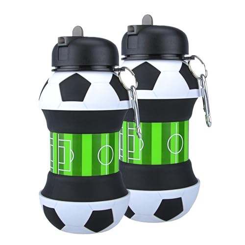 YverLand Garrafa de água dobrável para meninos e meninas sem BPA. Caneca infantil para campismo, personalizada com o seu desporto. Bola de água compacta para presente original (futebol de 2 unidades)