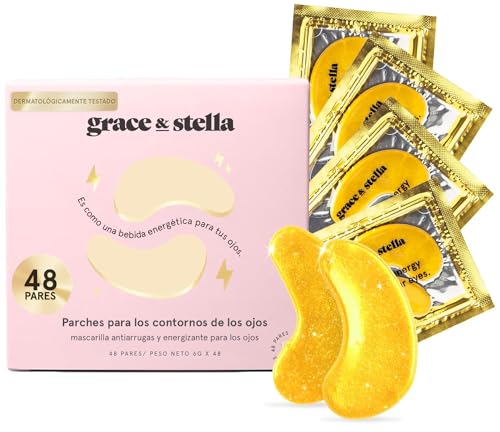 Grace and Stella Patches anti-olheiras mulher - Reduzem orelhas, bolsas e rugas, adesivos de olhos veganos, não testados em animais [48 pares, dourado]